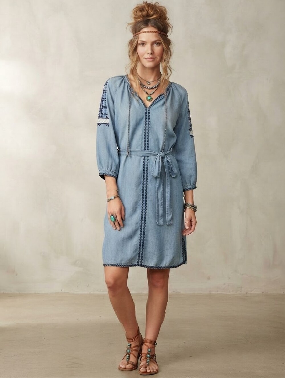 GAP Chambray Embroidered Peasant Dress